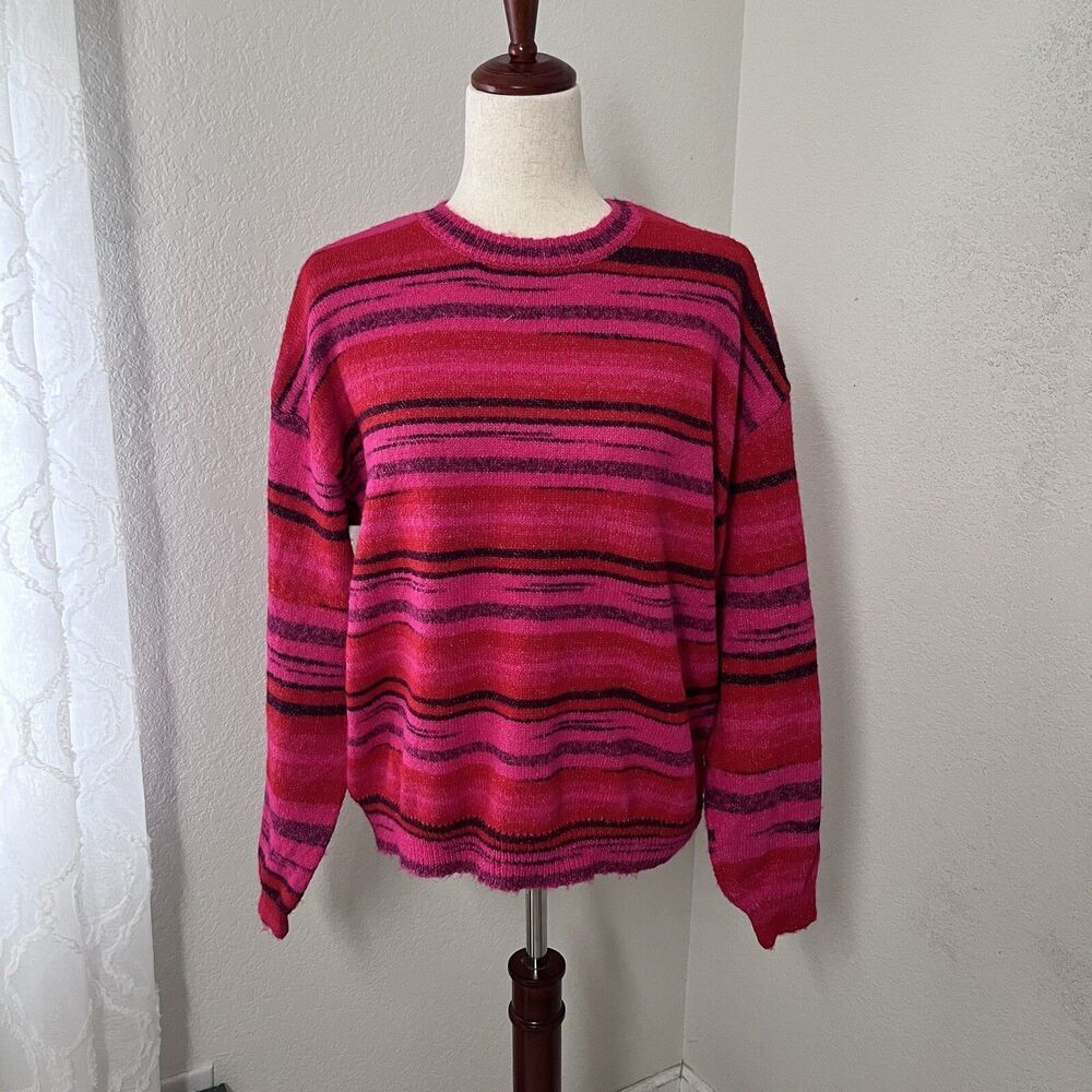 NWT Anthropologie RD Style Pullover Sweater Women M Recycled Yarn Striped Pink